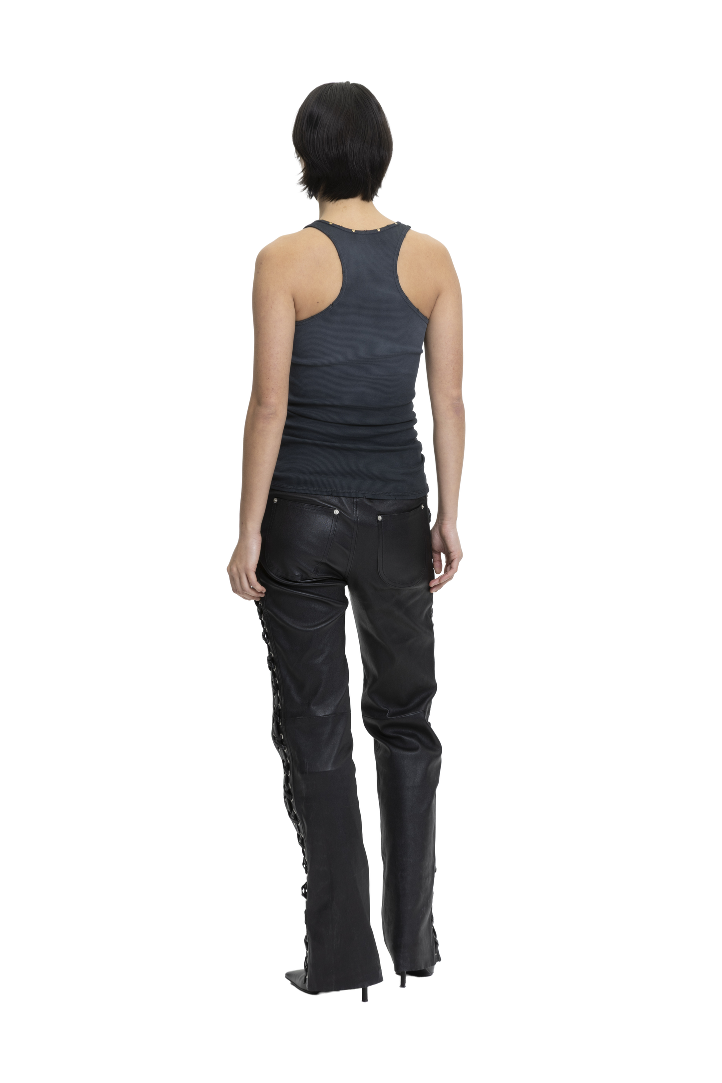 Eyelet Leather Pants Black