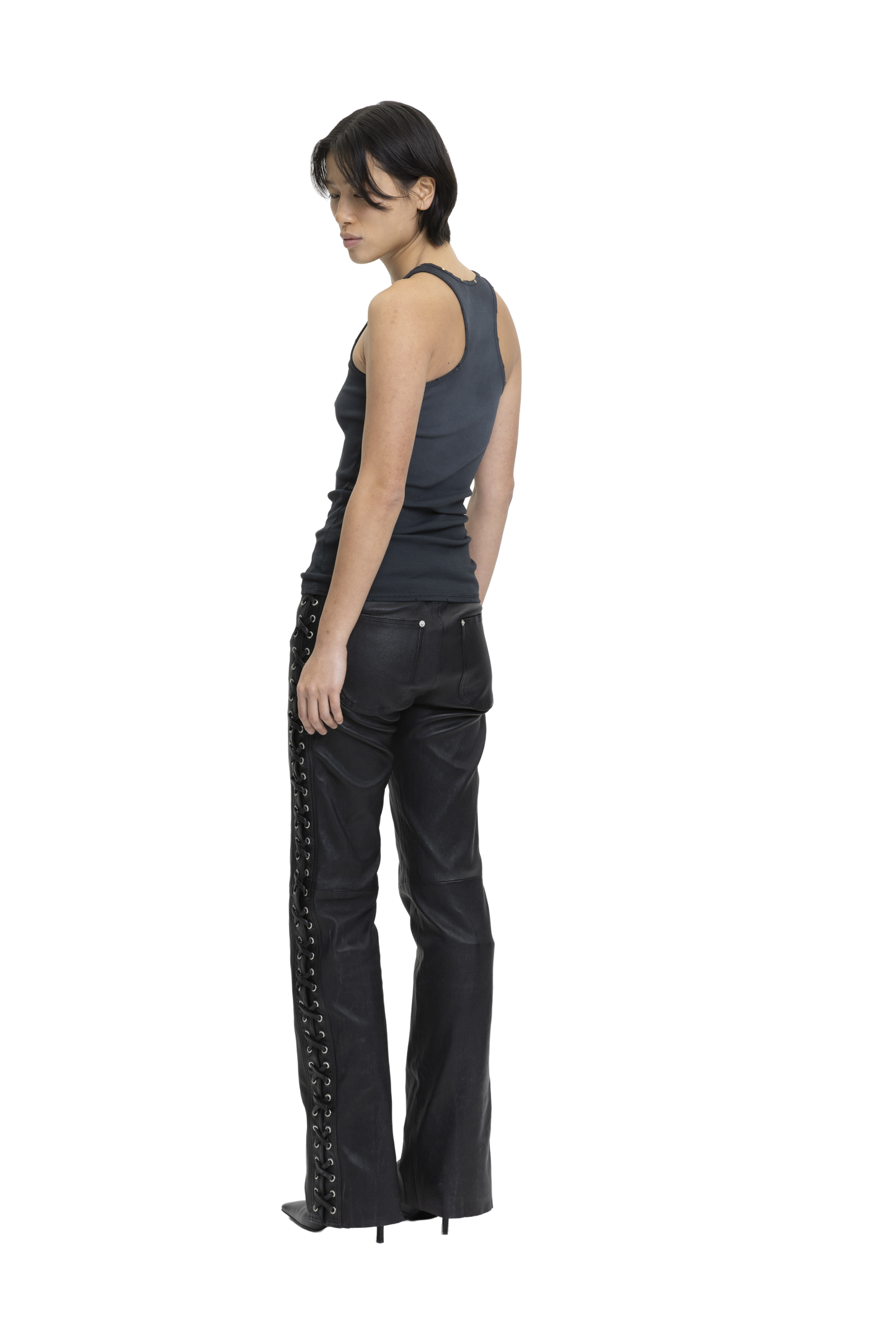 Eyelet Leather Pants Black