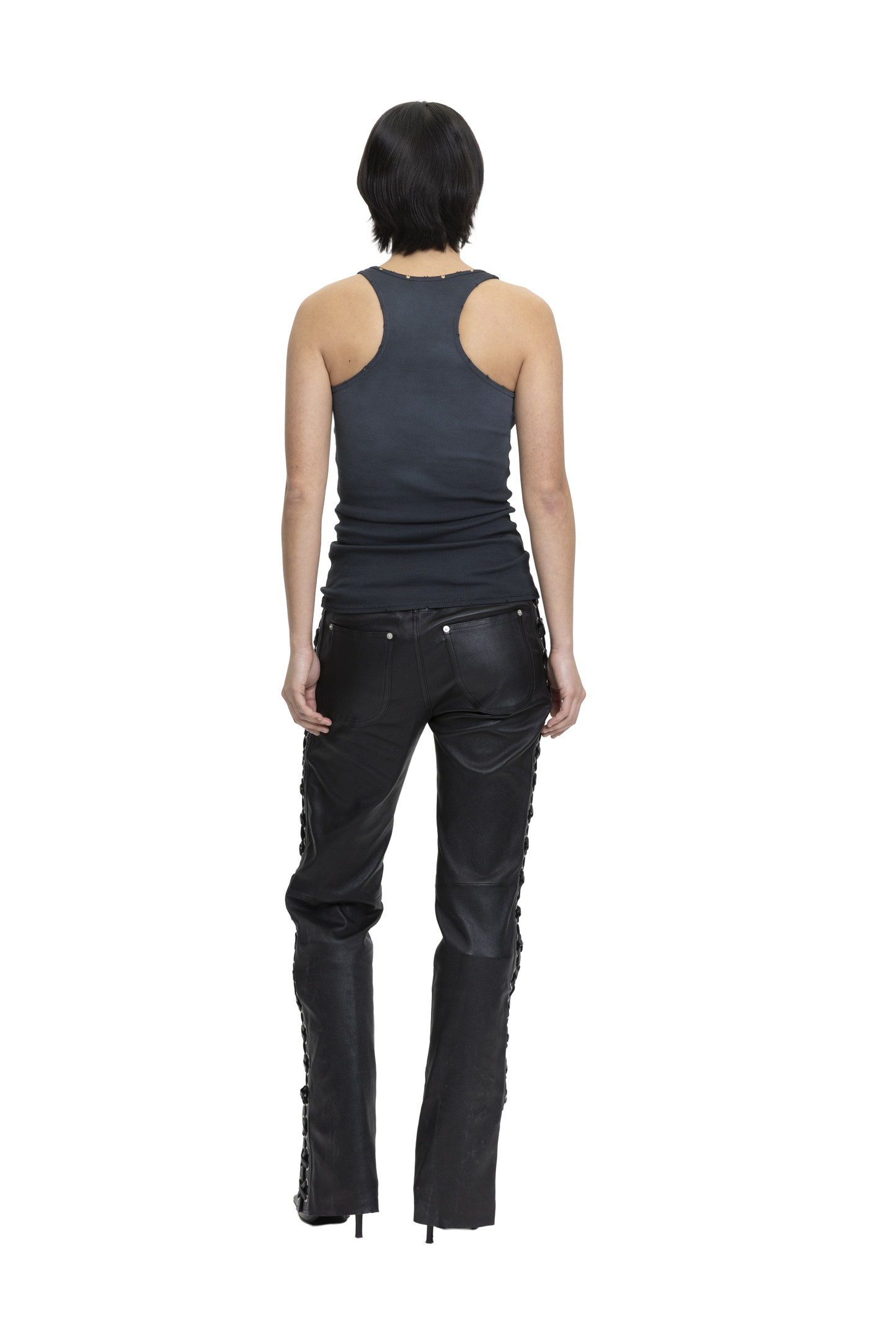 Eyelet Leather Pants Black
